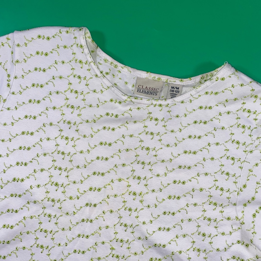 Classic Elements Girls White Floral Embroidered T-Shirt‎ Size M (10-12)